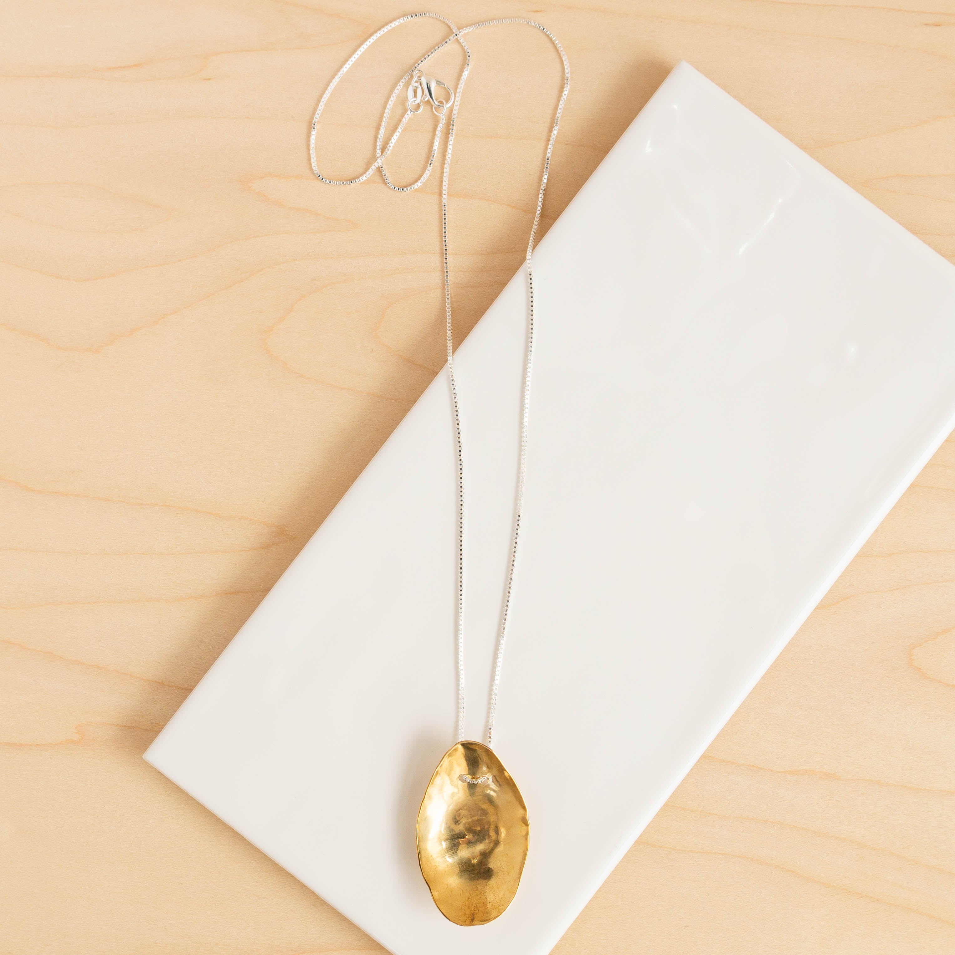 Uni: Long Hammered Oval Necklace