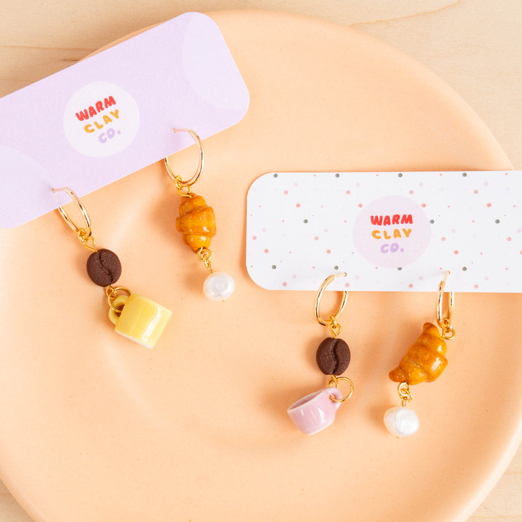 Warm Clay Co: Coffee & Croissant Earrings