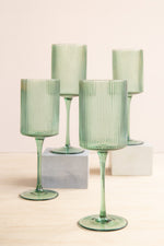 Kadra Kitchenware: 11oz Green Ribbed Wine Glass