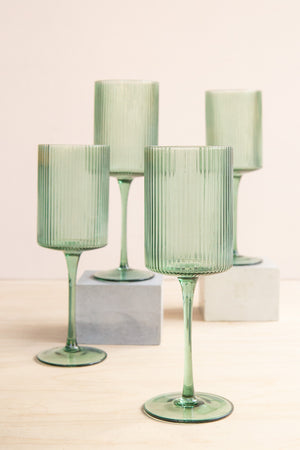 Kadra Kitchenware: 11oz Green Ribbed Wine Glass