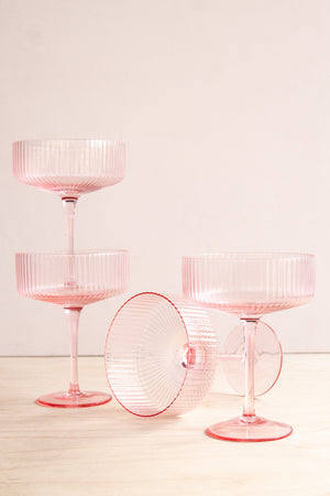 Kadra Kitchenware: Pink Ribbed Coupe Glass