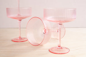 Kadra Kitchenware: Pink Ribbed Coupe Glass