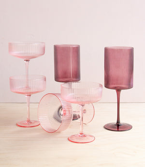 Kadra Kitchenware: Pink Ribbed Coupe Glass