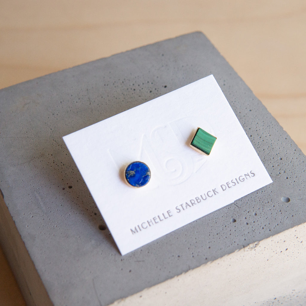 Michelle Starbuck Designs: Lapis + Malachite Mismatched Studs