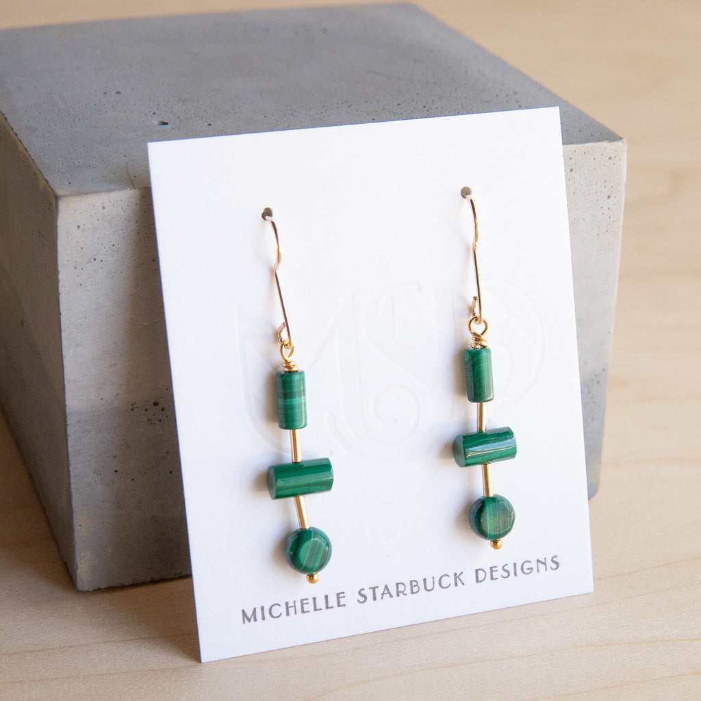 Michelle Starbuck Designs: Malachite Shapes Earrings
