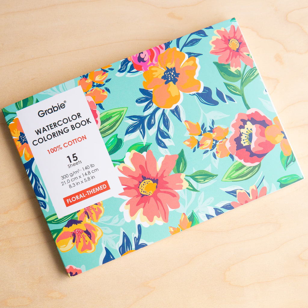 Grabie: Floral-Themed Watercolor Coloring Book