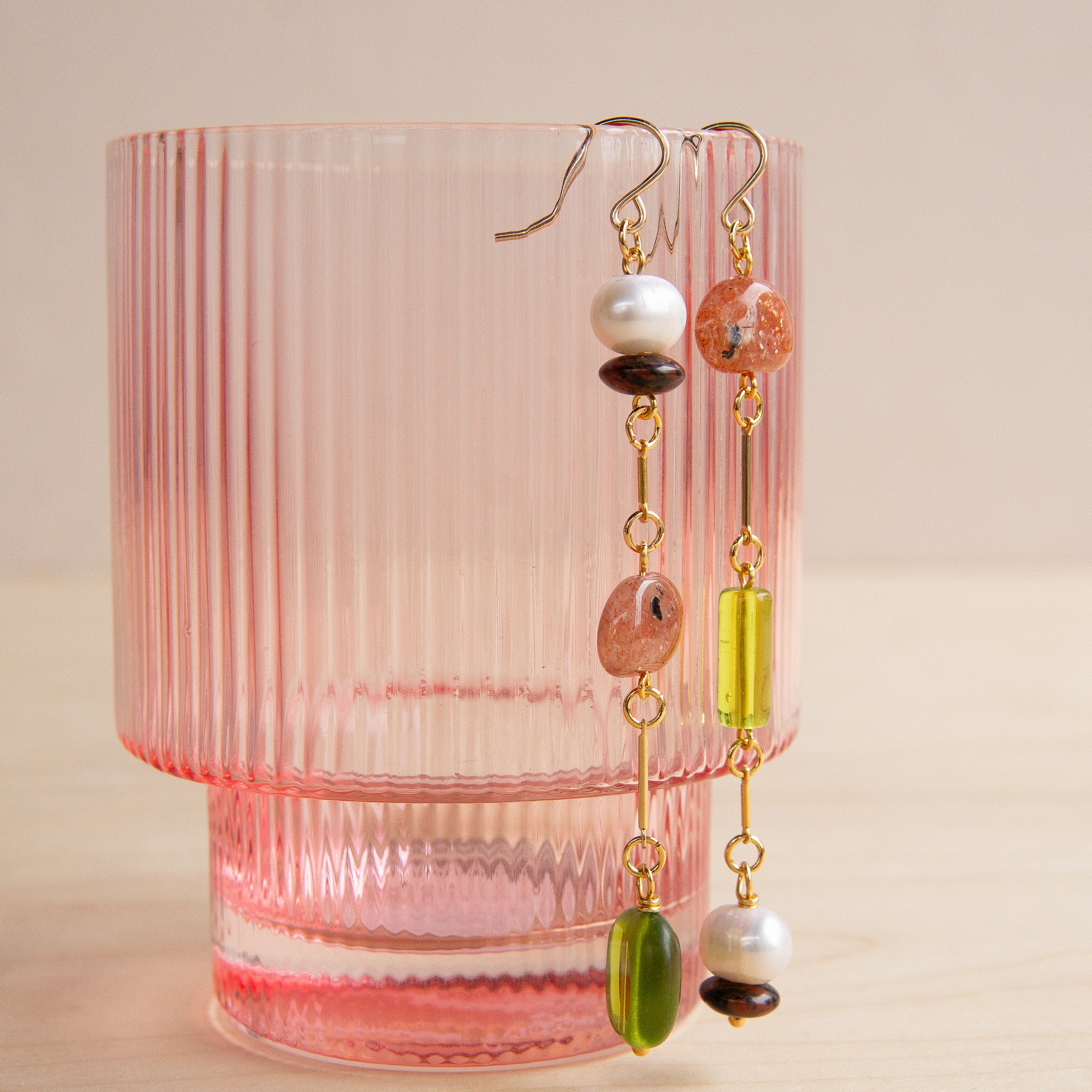 Michelle Starbuck Designs: Sunstone & Pearl Composition Earrings