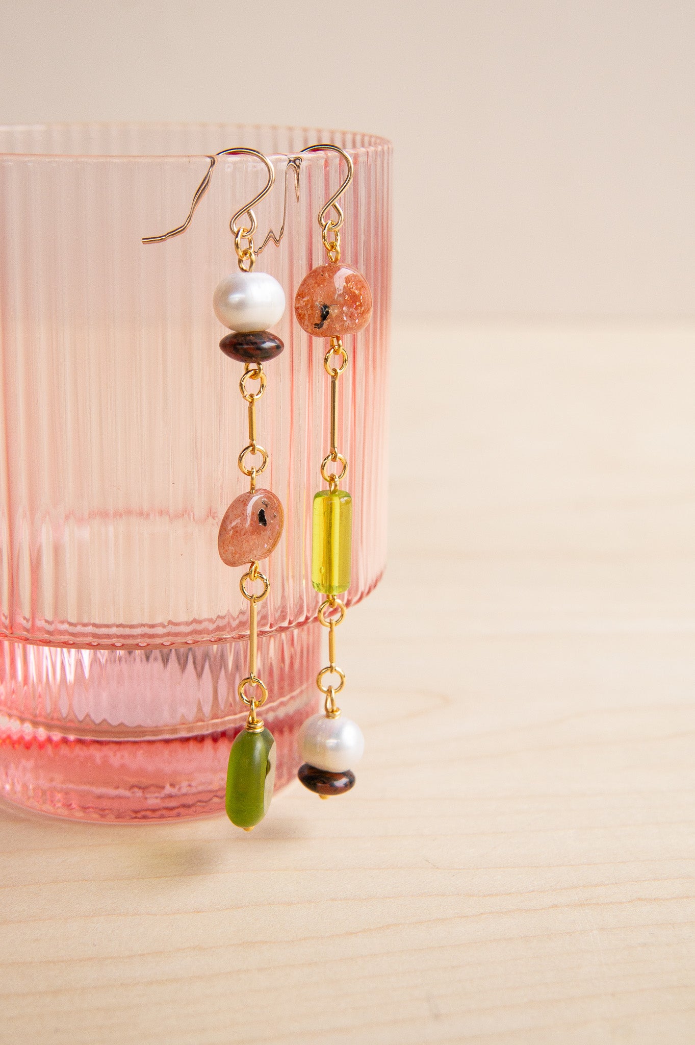 Michelle Starbuck Designs: Sunstone & Pearl Composition Earrings