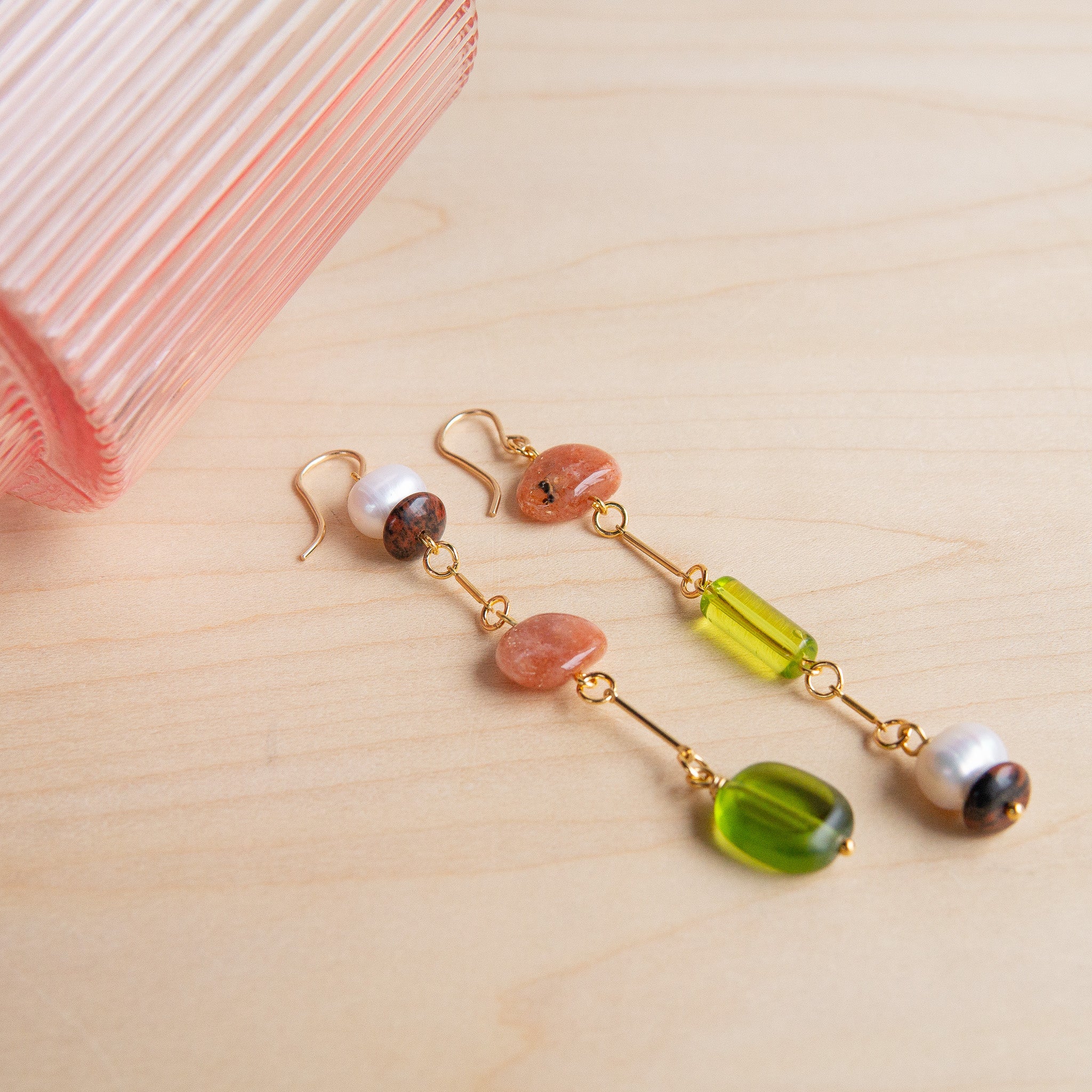 Michelle Starbuck Designs: Sunstone & Pearl Composition Earrings
