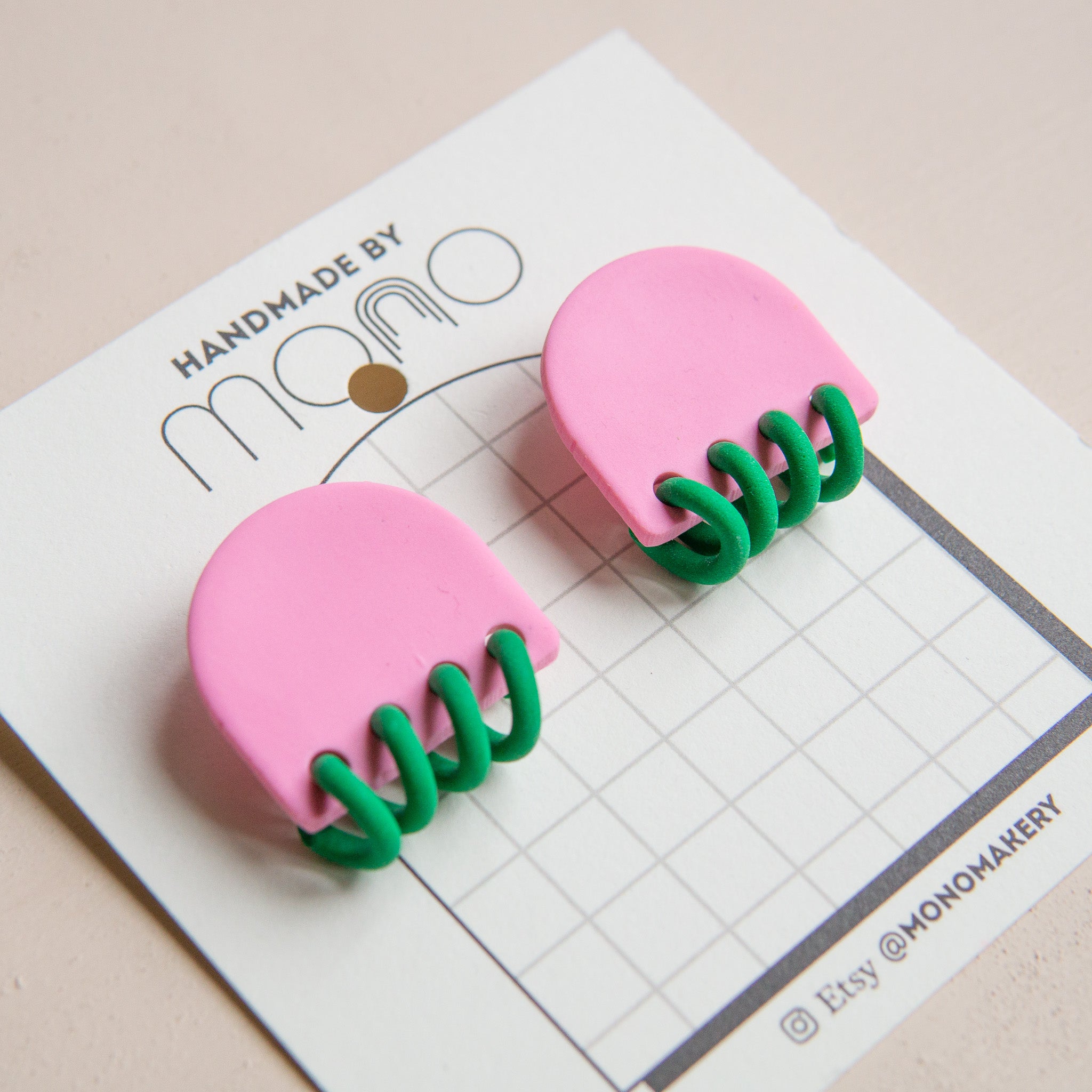 MONO: Pink & Green Coil Earrings