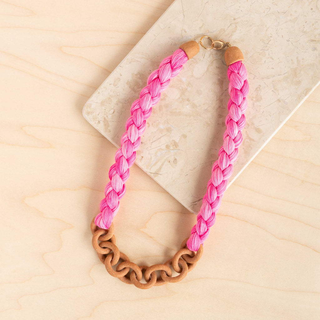 Barrow: Link Collar Necklace in Pink with Red Earth