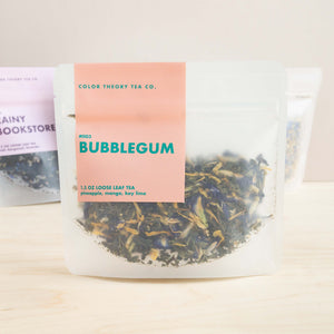 1.5oz bag of loose leaf tea blend called Bubblegum from Color Theory Tea Co.