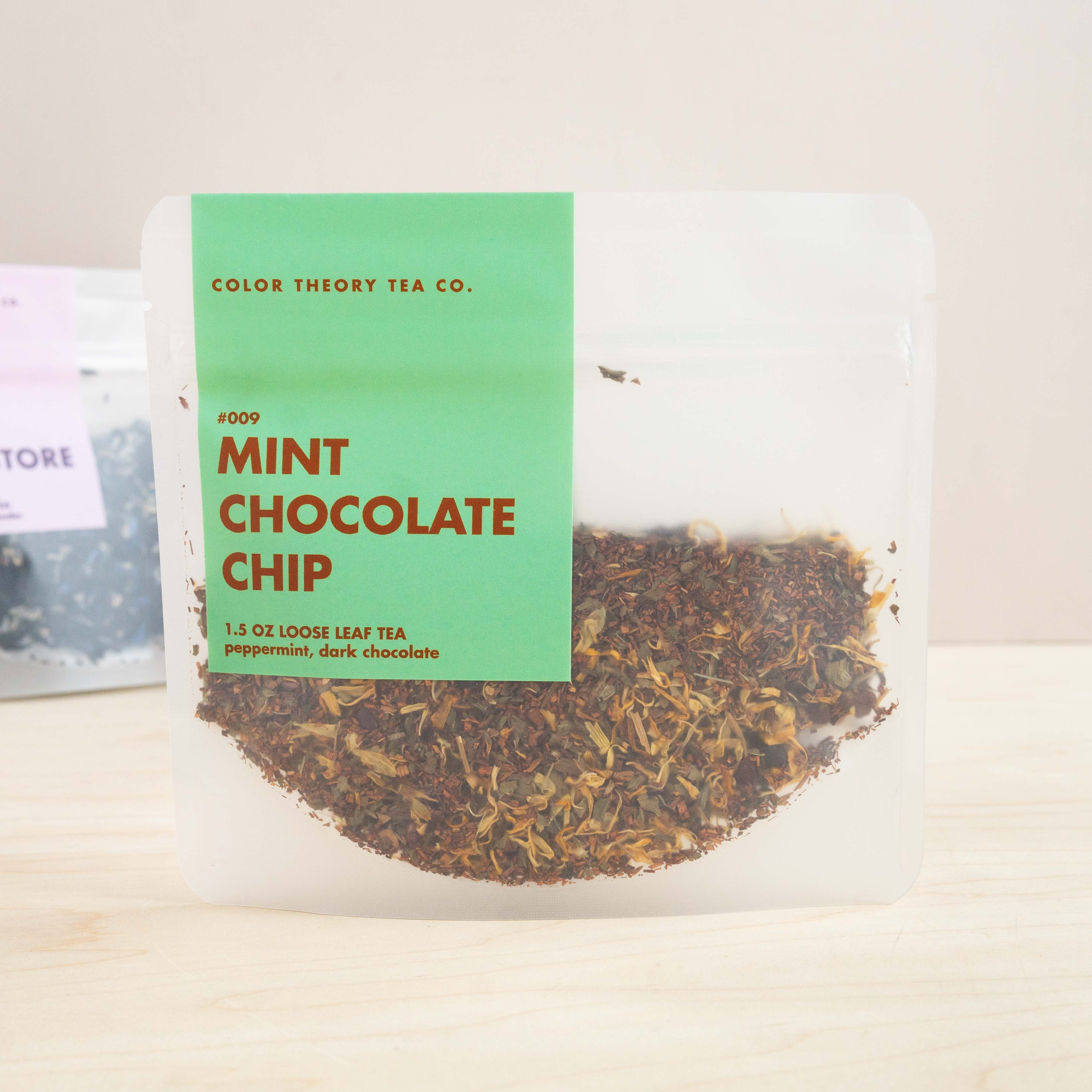 1.5oz bag of loose leaf tea blend called Mint Chocolate Chip from Color Theory Tea Co.