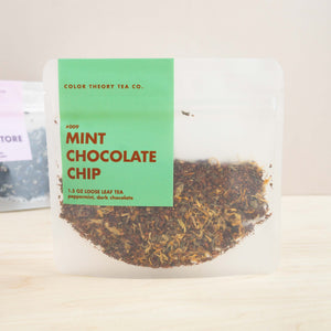 1.5oz bag of loose leaf tea blend called Mint Chocolate Chip from Color Theory Tea Co.