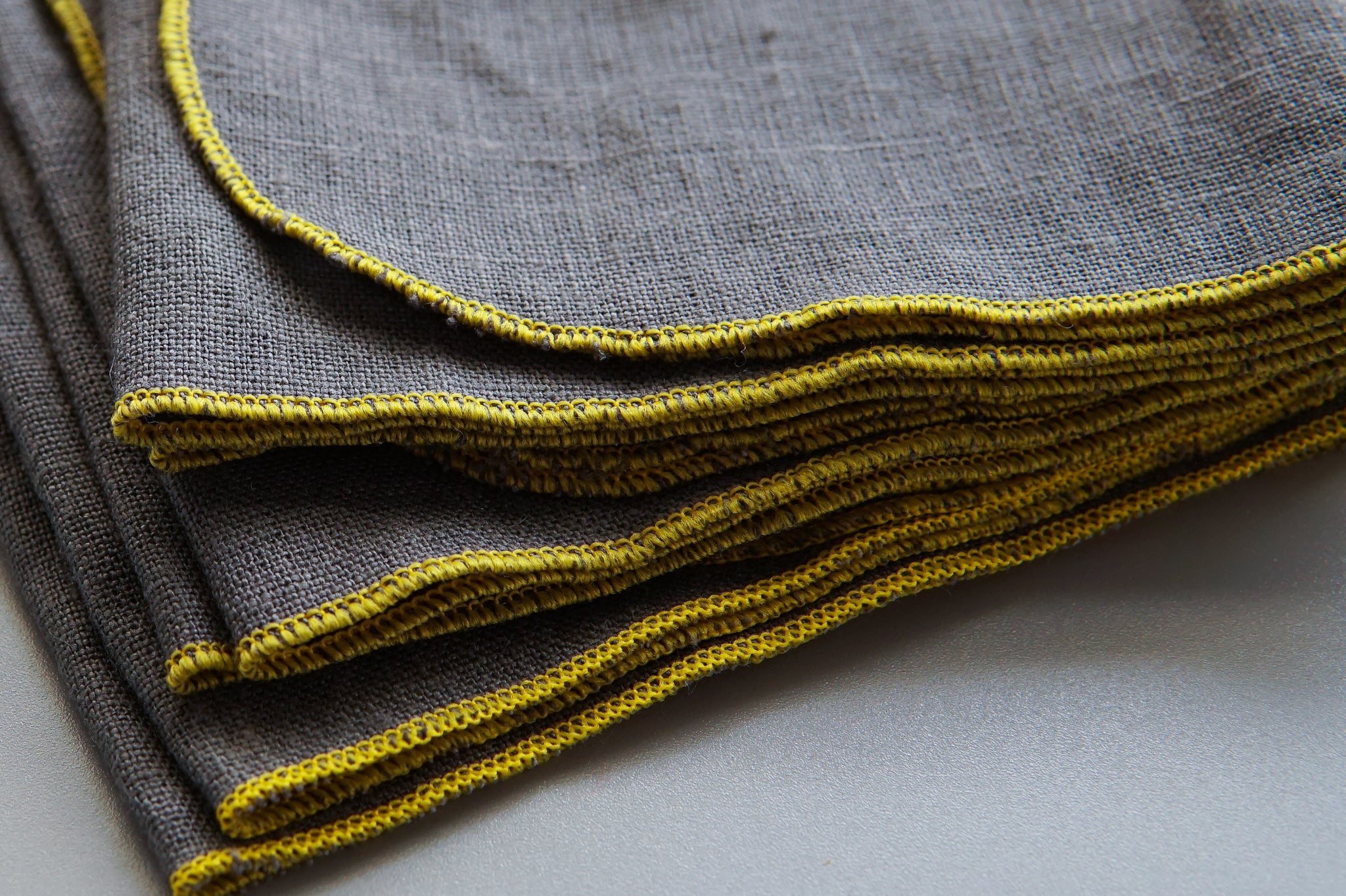 Celina Mancurti: Grey Linen Napkins with Yellow Stitching (18 x 18)