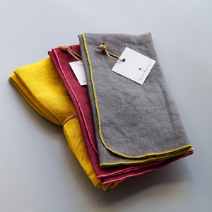 Celina Mancurti: Grey Linen Napkins with Yellow Stitching (18 x 18)