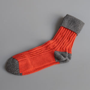 Catherine Tough: Women's Cashmere Mix Slouch Socks in Orange/Grey (Size 8.5-11.5)