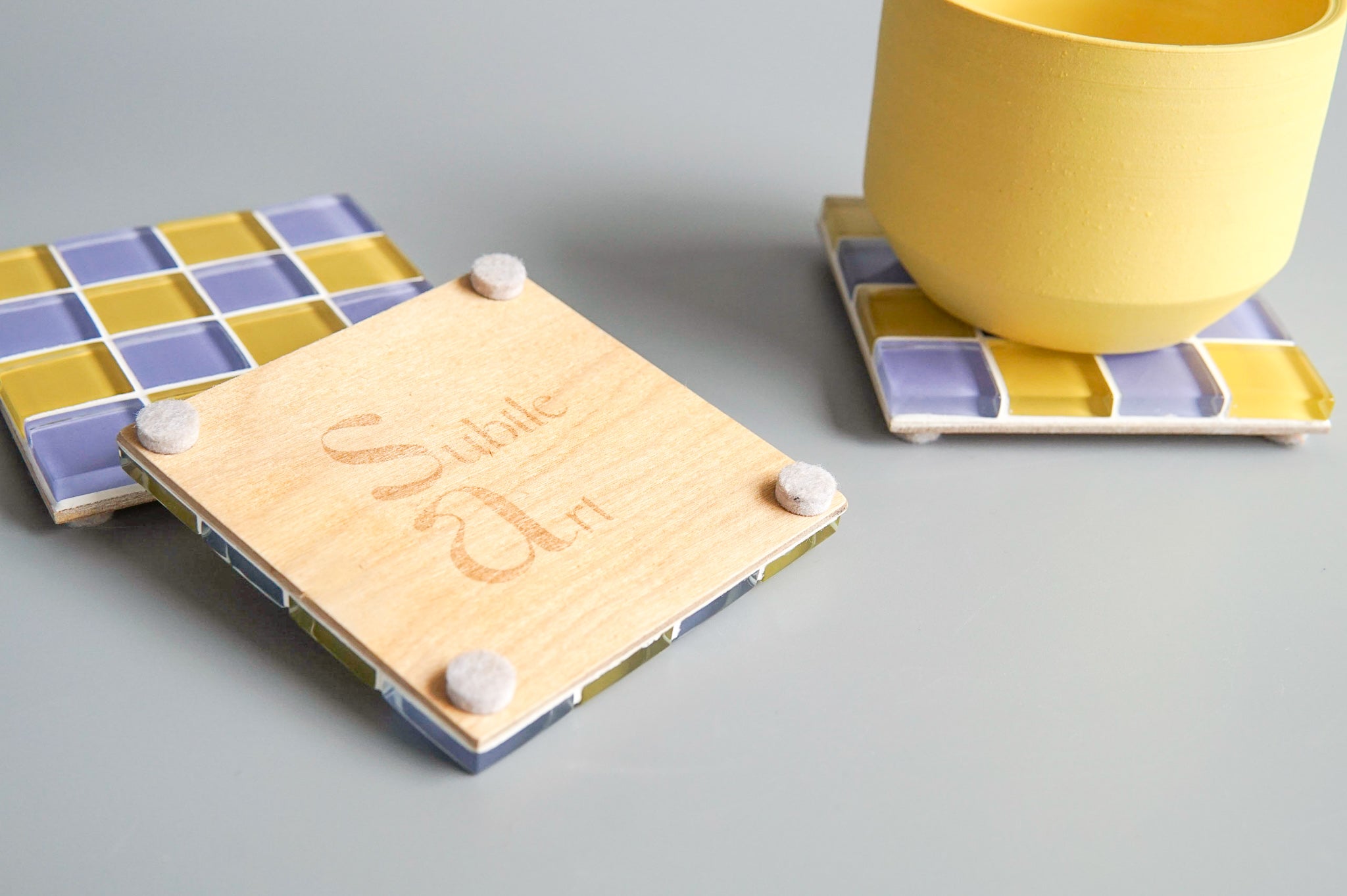 Subtle Art Studios: Glass Tile Coaster in Raspberry Lemonade Taffy