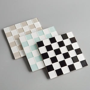 Subtle Art Studios: Glass Tile Decorative Tray in Beige & White Checkered