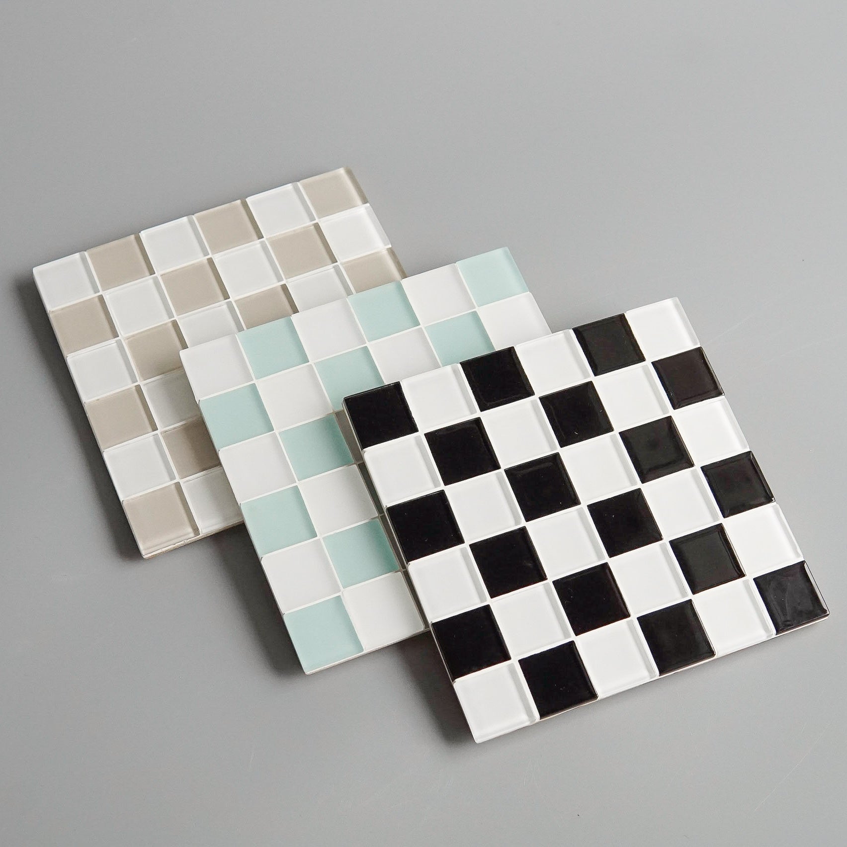 Subtle Art Studios: Glass Tile Decorative Tray in Matte Mint & White Checkered