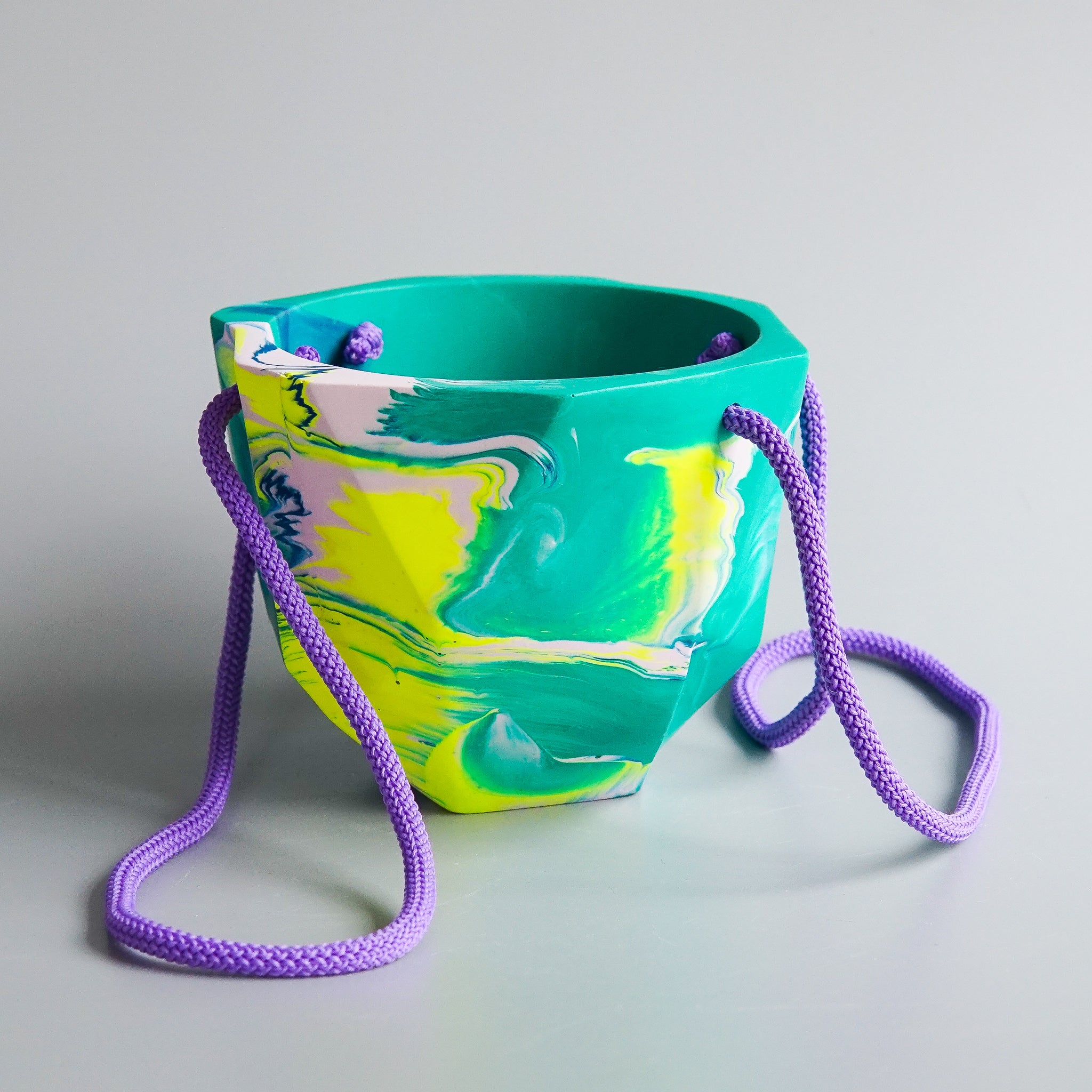 Misshandled: Medium Geometrical Hanging Planter in Emerald Green & Yellow