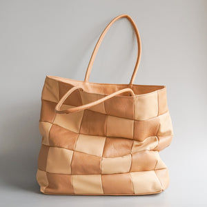 Primecut: Large Tan Check Leather Tote