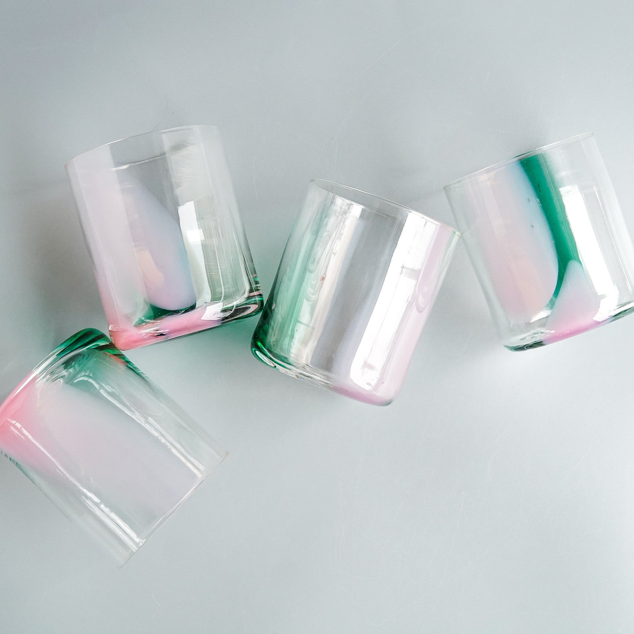 Bow Glass: Splash Cup in Pink & Green