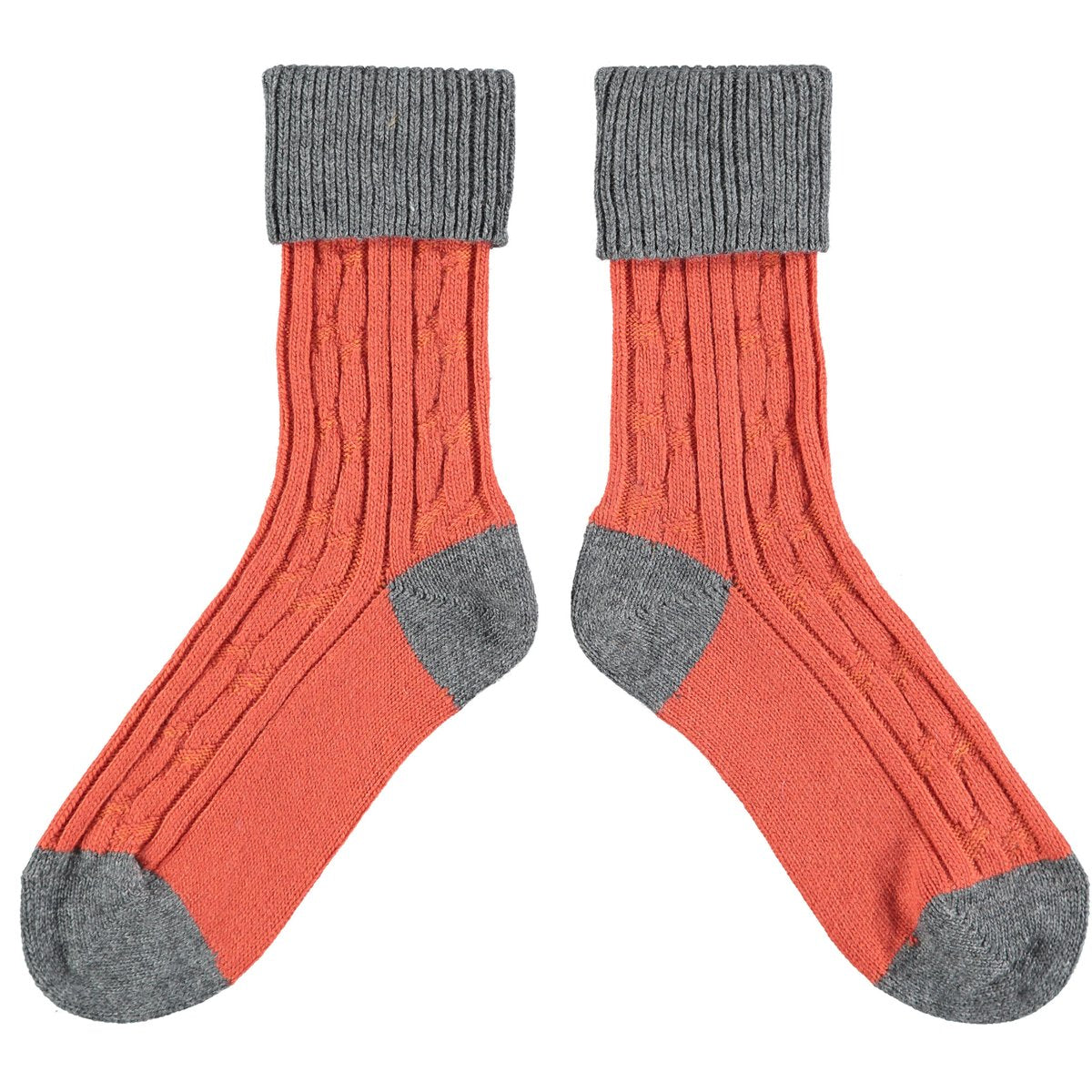 Catherine Tough: Women's Cashmere Mix Slouch Socks in Orange/Grey (Size 8.5-11.5)
