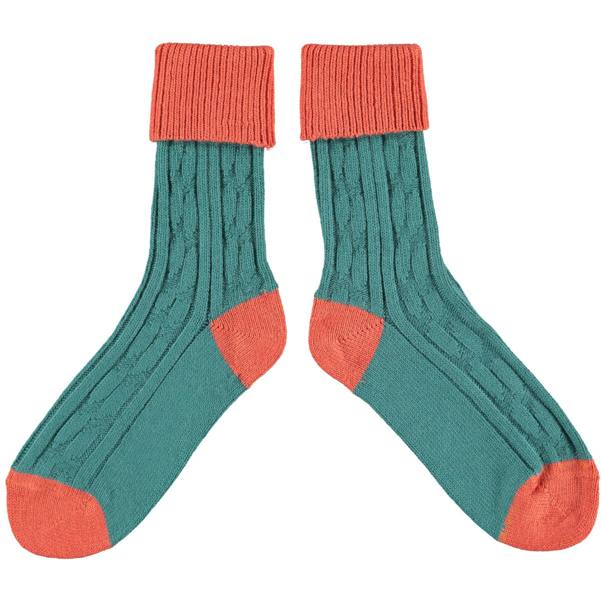 Catherine Tough: Women's Cashmere Mix Slouch Socks in Teal/Orange (Size 6.5-9.5)