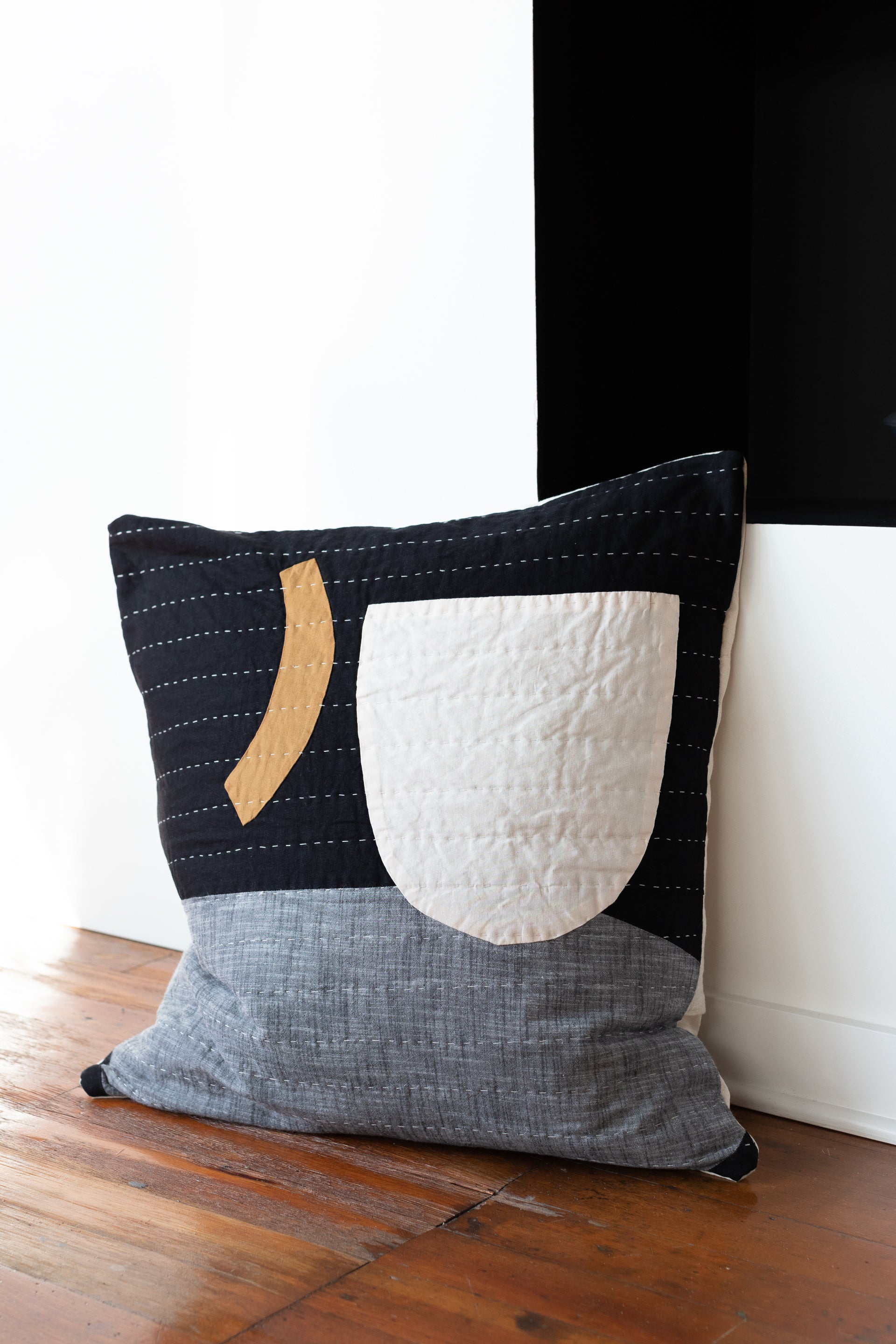 Lindsay Kretchun Large Black and Grey Quilted Pillow